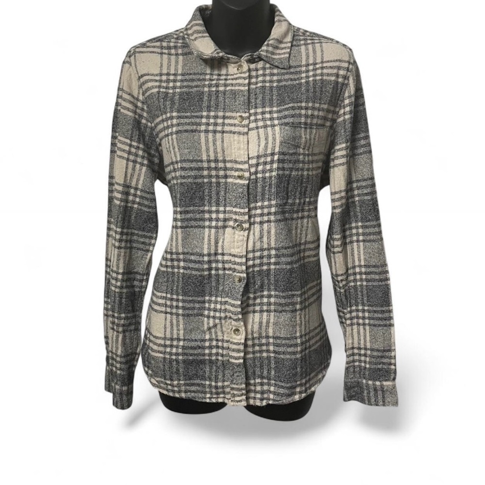 American Eagle Outfitters Plaid Button-Down Shirt - Black and Cream
